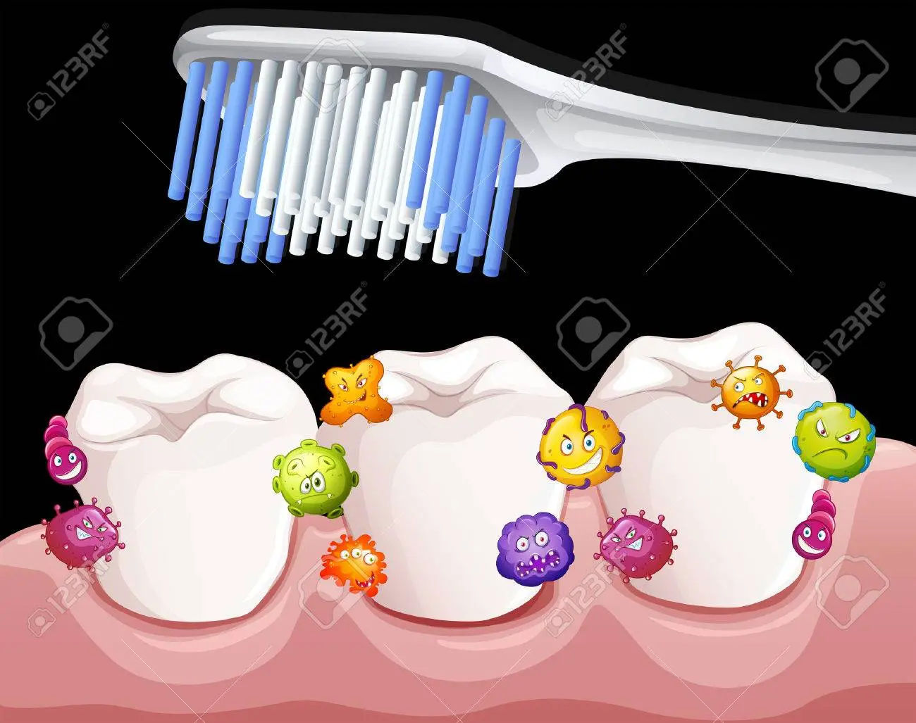 diente con polisacaridos y baterias animados - Cuál es la placa bacteriana que aparece en los dientes