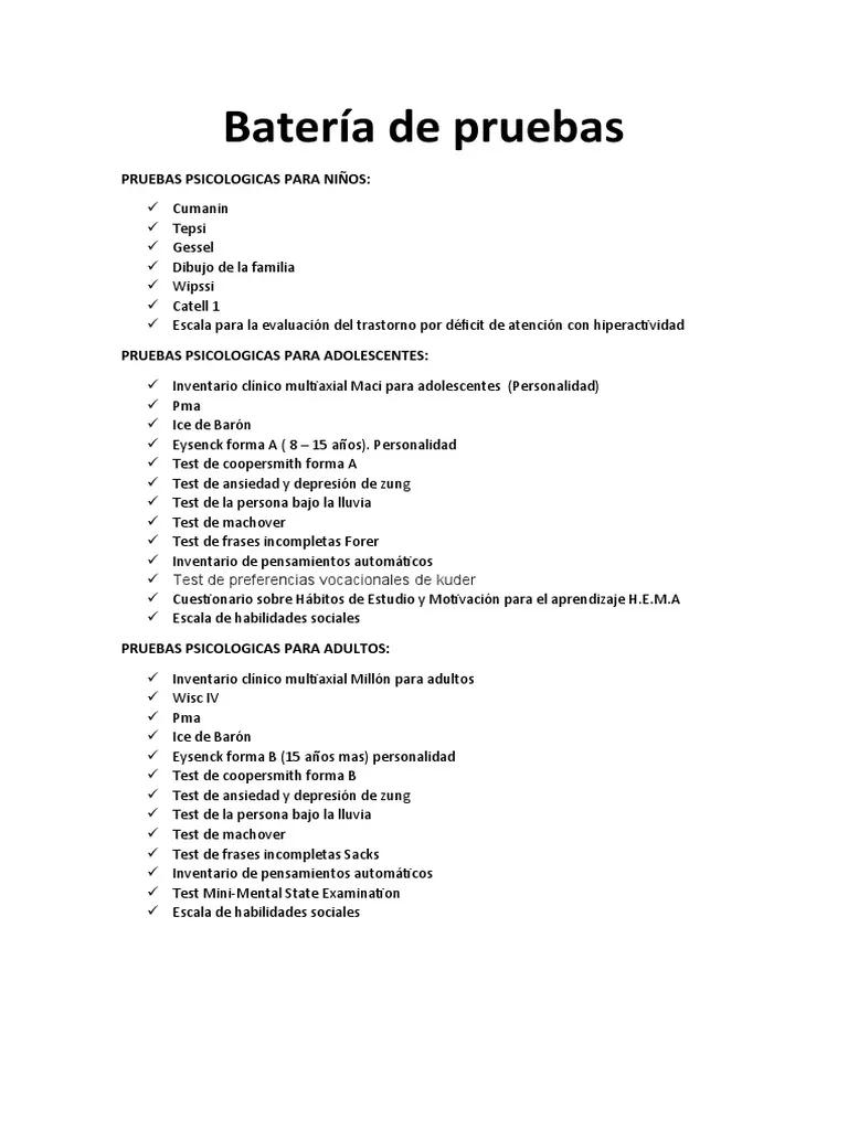 bateria de pruebas psicologicas - Qué tipos de instrumentos y técnicas existen para la evaluación psicológica